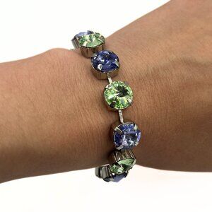 Handcrafted Swarovski Peridot, Lilac, & Blue Crystal Bracelet - Shiny Silver